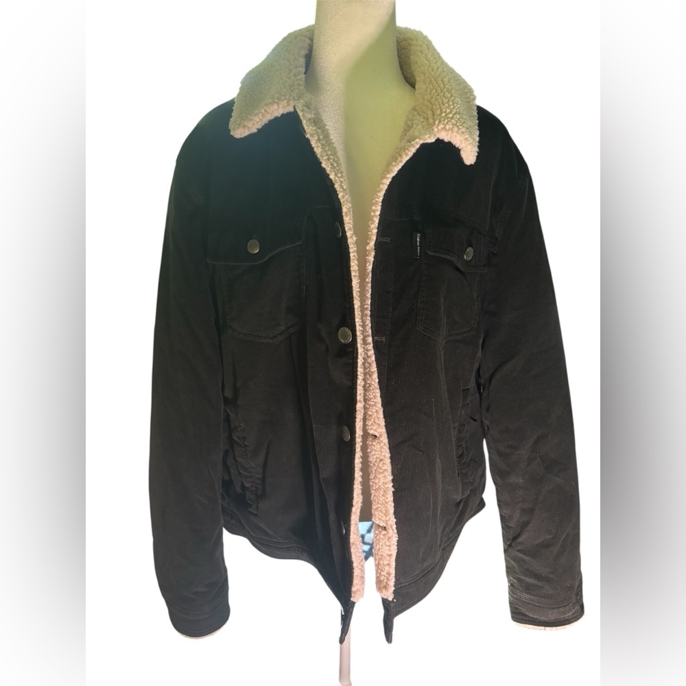 Calvin Klein Men’s Black Corduroy Sherpa Lined Jacket | Warm Trucker Style Coat
